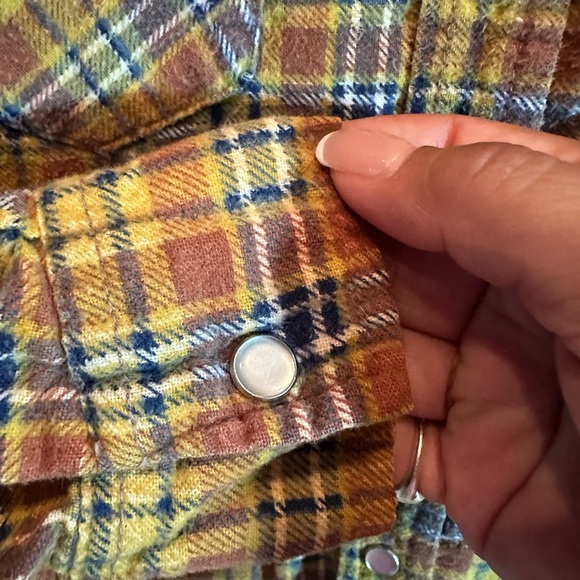 VTG 70s Fruit of The Loom Boys Plaid Western Yellow Flannel Pearl Snaps Sz 12 - Picture 4 of 6